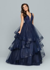 Plunging V-Neckline Prom Dress: Sparkle Prom Style #72150