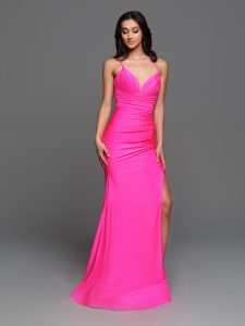 Jersey Knit Fit & Flare Prom Dresses for 2023: Bright Pink Sparkle Prom Style #72254